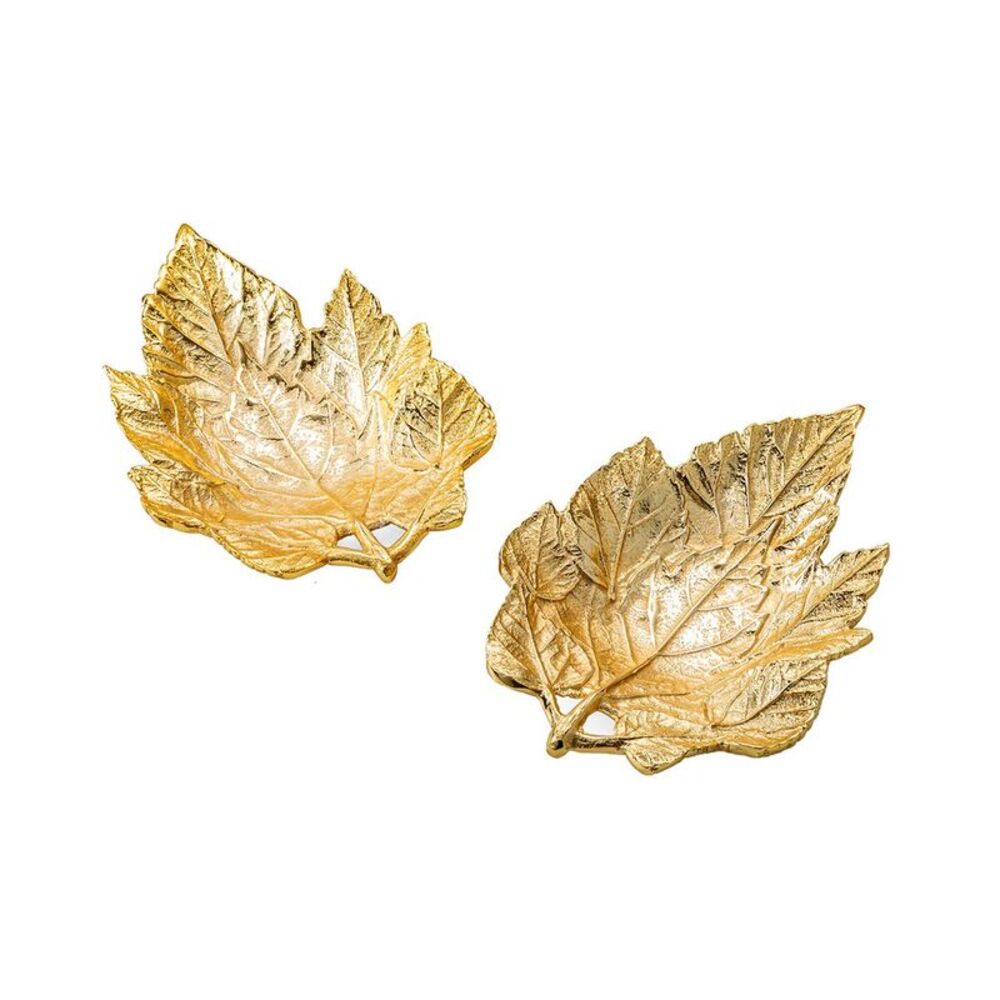 Classic Touch Set Of Metal Gold Leaf Shaped Dishes